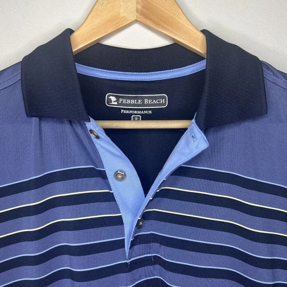 Pebble Beach Golf Polo Shirt Blue Stripes Sz Small Embroidered - Picture 2 of 7